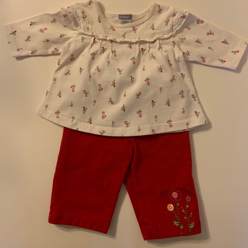 Carter's Red & Ivory Floral Outfit Size 3 mos
